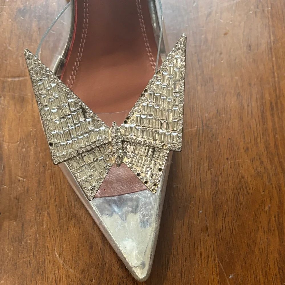 Amina Muaddi Silver and Clear Heels - Picture 9 of 17